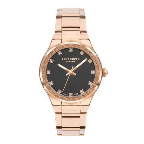 Montre Femme Lee Cooper LC07678.450 cadran strass rosé cadran noir métal. féminine, moderne. Bijouterie PINTO Jussey. Livraison gratuite à partir de 100€.