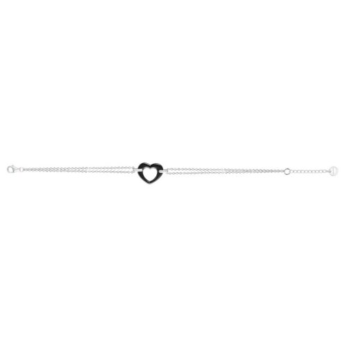 Bracelet argent céramique Coeur 1.32.0060 double chaine noir
