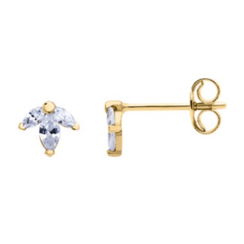 Boucles d'oreille Or 9k A17322 femme enfant 3 pierres blanche navette forme fleur 3 pétales. Livraison gratuite à partir de 100€.