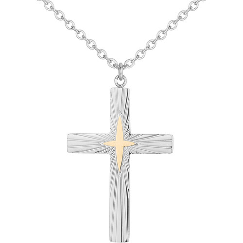 Collier acier homme croix bicolore 75.0300 chaine forçat