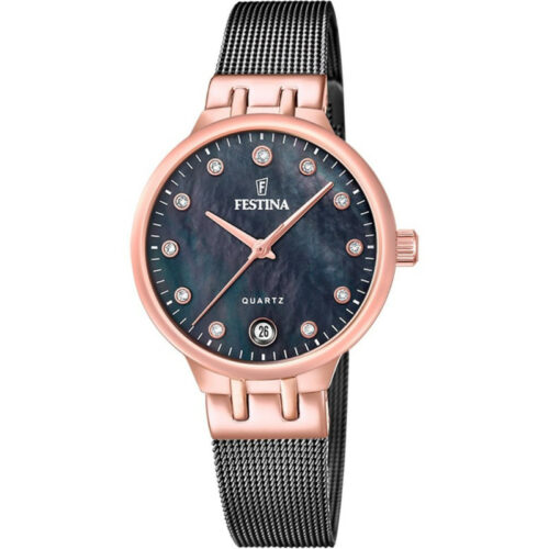 F20717/2 montre festina cadran nacré rosé bracelet milanaise noir