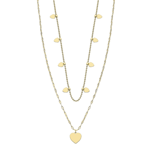 LS2236-1/2 lotus collier double chaine acier doré coeur