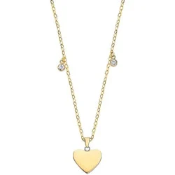LS2558/1/2 collier acier doré cœur et oxydes pendants.