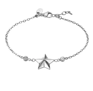 LS2558/2/1 lotus femme bracelet acier chaine étoile et oxyde pierre blanche. réglable