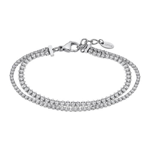 LS2574/2/1 bracelet lotus acier double chaine pierre blanche oxyde