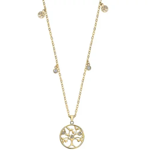 LS2600/1/2 collier acier doré arbre de vie, 2 oxydes pendants et 2 petits motifs arbre.