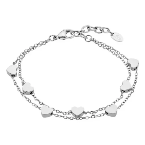 ls2560/2/1 lotus femme bracelet acier double chaine motif cœur tout métal sans pierre. réglable