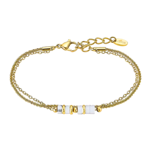 ls2561/2/1 bracelet double chaine pierre synthétique ronde cylindre blanc