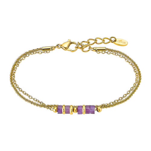 ls2561/2/2 bracelet double chaine pierre synthétique ronde cylindre violet