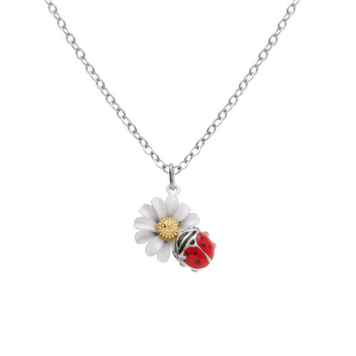 Collier acier marguerite coccinelle