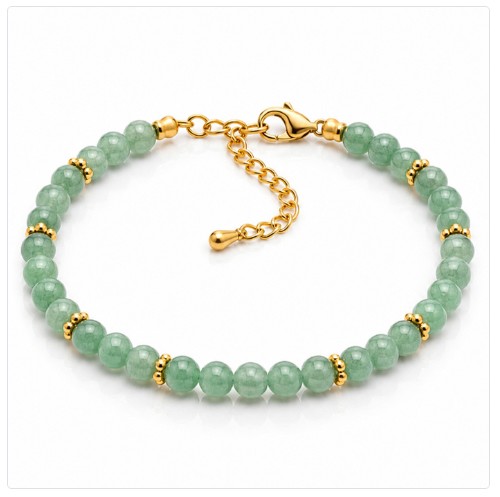 F Bracelet acier doré Pierres Naturelles Halo aventurine verte